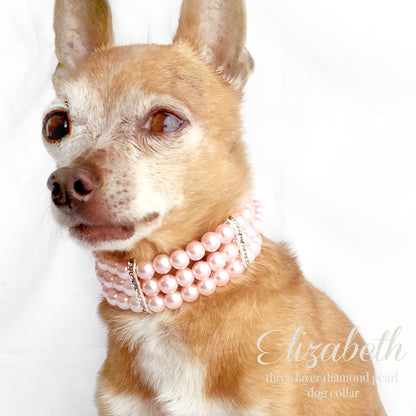 3 Layer Pink Diamonds & Pearls Dog Collar Necklace