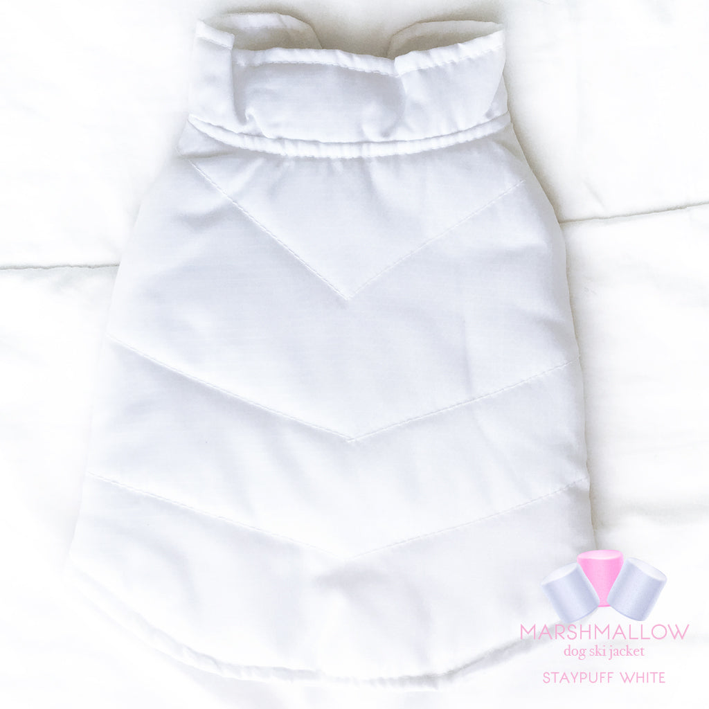 StayPuff Marshmallow- White Ski Jacket for Dogs, Winter Dog Coats