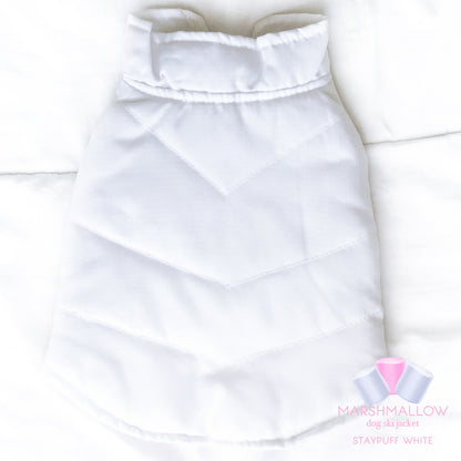 StayPuff Marshmallow- White Ski Jacket for Dogs, Winter Dog Coats
