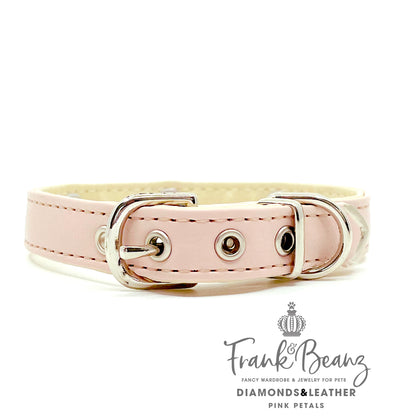 Diamond Hearts Pink Faux Leather Dog Collar