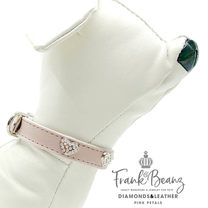 Diamond Hearts Pink Faux Leather Dog Collar
