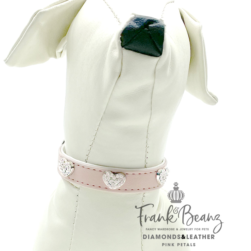 Diamond Hearts Pink Faux Leather Dog Collar