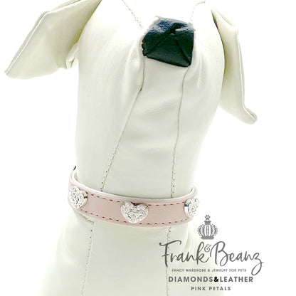 Diamond Hearts Pink Faux Leather Dog Collar