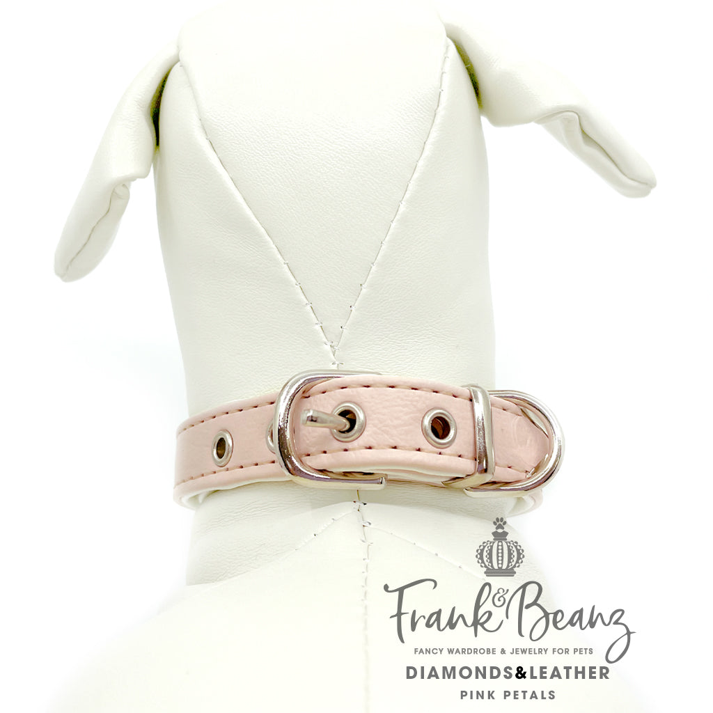 Diamond Hearts Pink Faux Leather Dog Collar