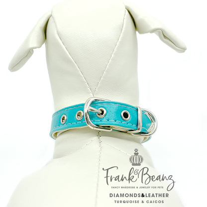 Diamond Hearts Turquoise Faux Leather Dog Collar