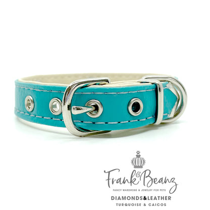 Diamond Hearts Turquoise Faux Leather Dog Collar