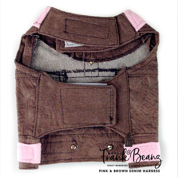 Betsy Pink & Brown Denim Dog Jacket Dog Harness