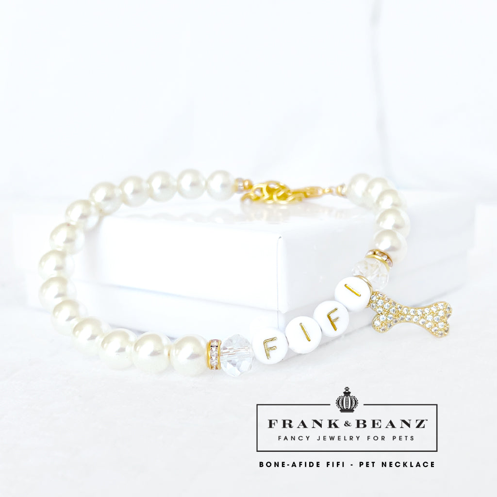 Bone-Afide FiFi Rhinestone Bone Pearl Dog Necklace