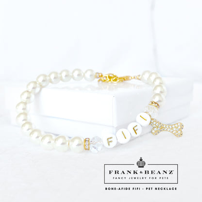 Bone-Afide FiFi Rhinestone Bone Pearl Dog Necklace