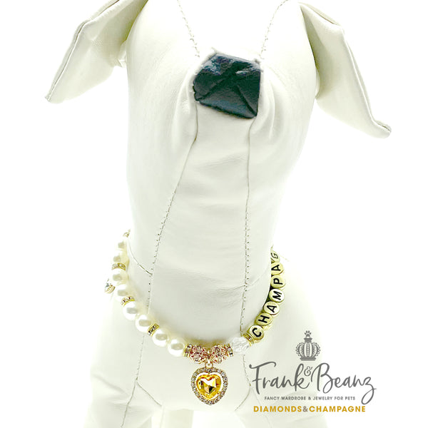 Diamonds & Champagne Heart Dog Necklace Luxury Pet Jewelry