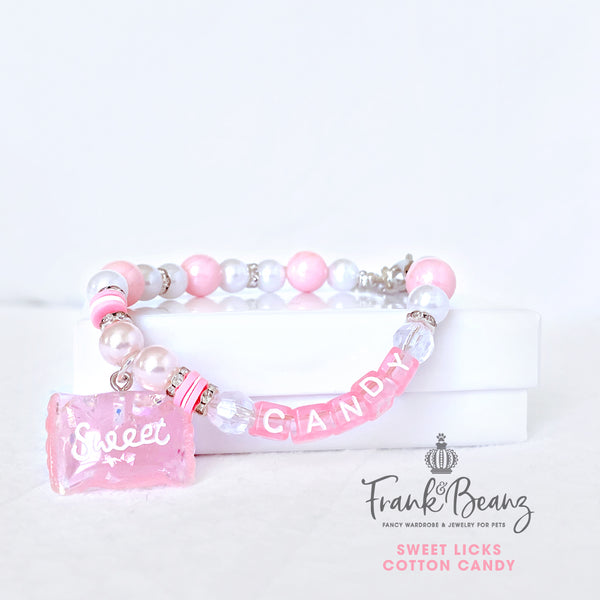 Sweet Licks Cotton Candy Personalized Pearl Dog Necklace Luxury Pet Jewelry