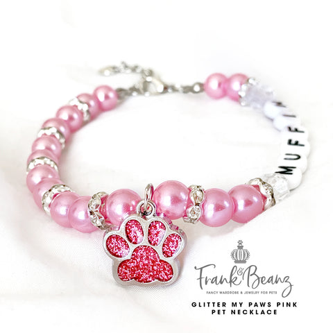 Glitter My Paws Pink Paw Pearl Dog Necklace