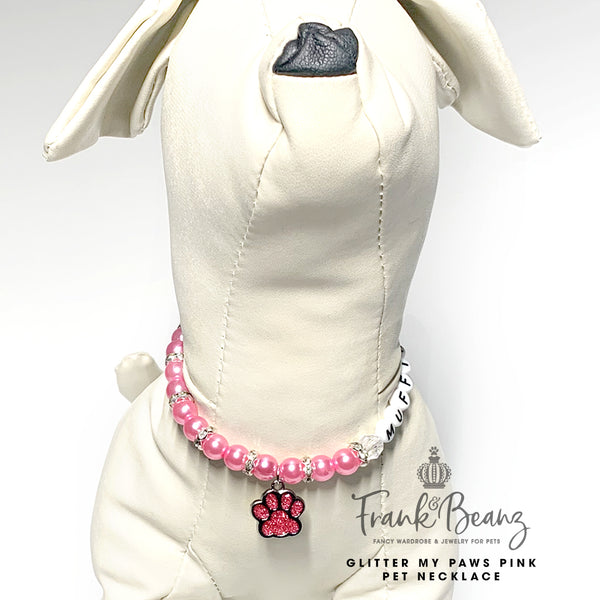 Glitter My Paws Pink Paw Pearl Dog Necklace