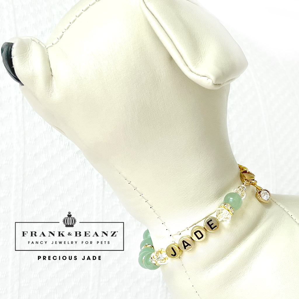 Precious Jade Glass Pearl Dog Necklace Luxury Pet Jewelry