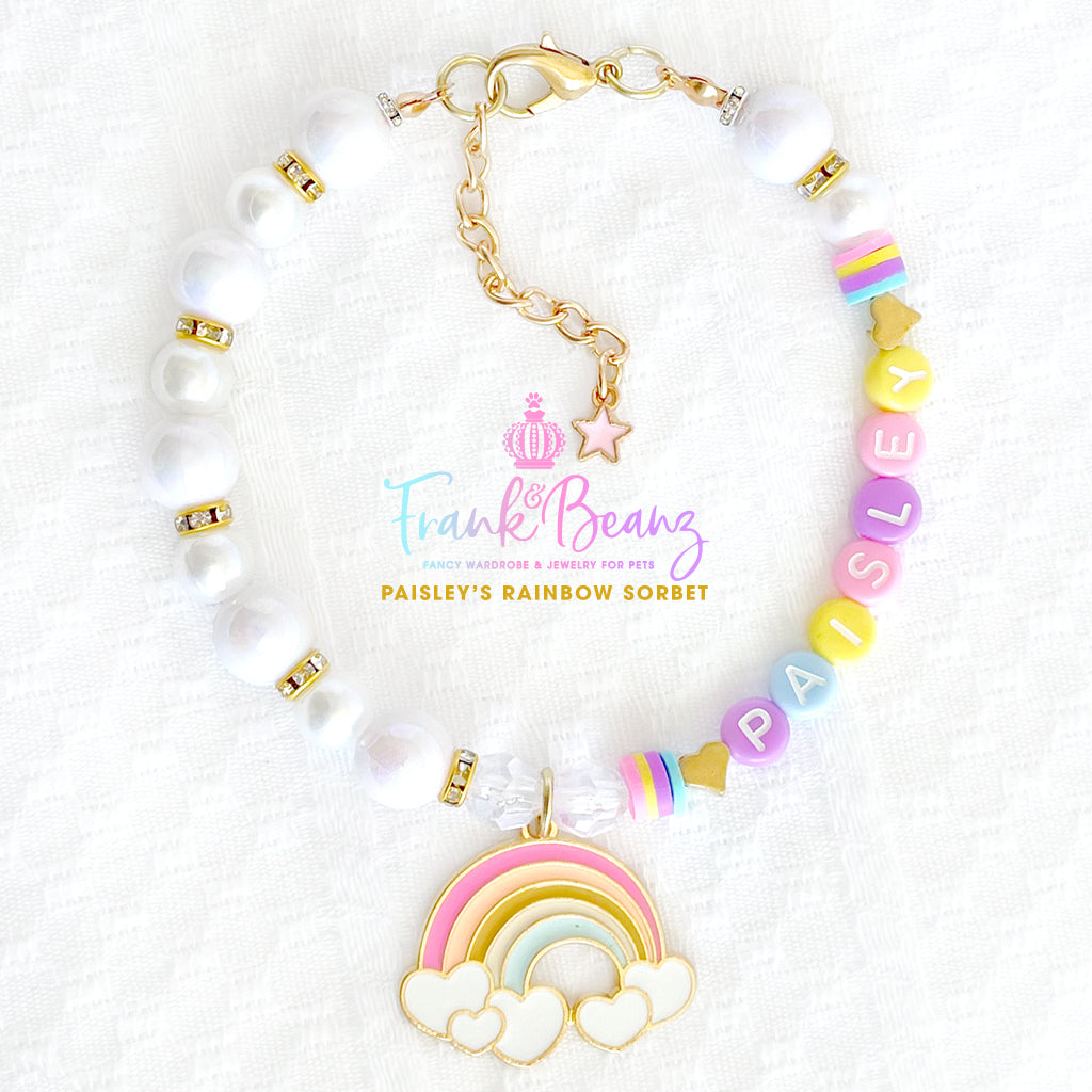 Paisley's Rainbow Sorbet Pearl Pet Necklace Luxury Pet Jewelry
