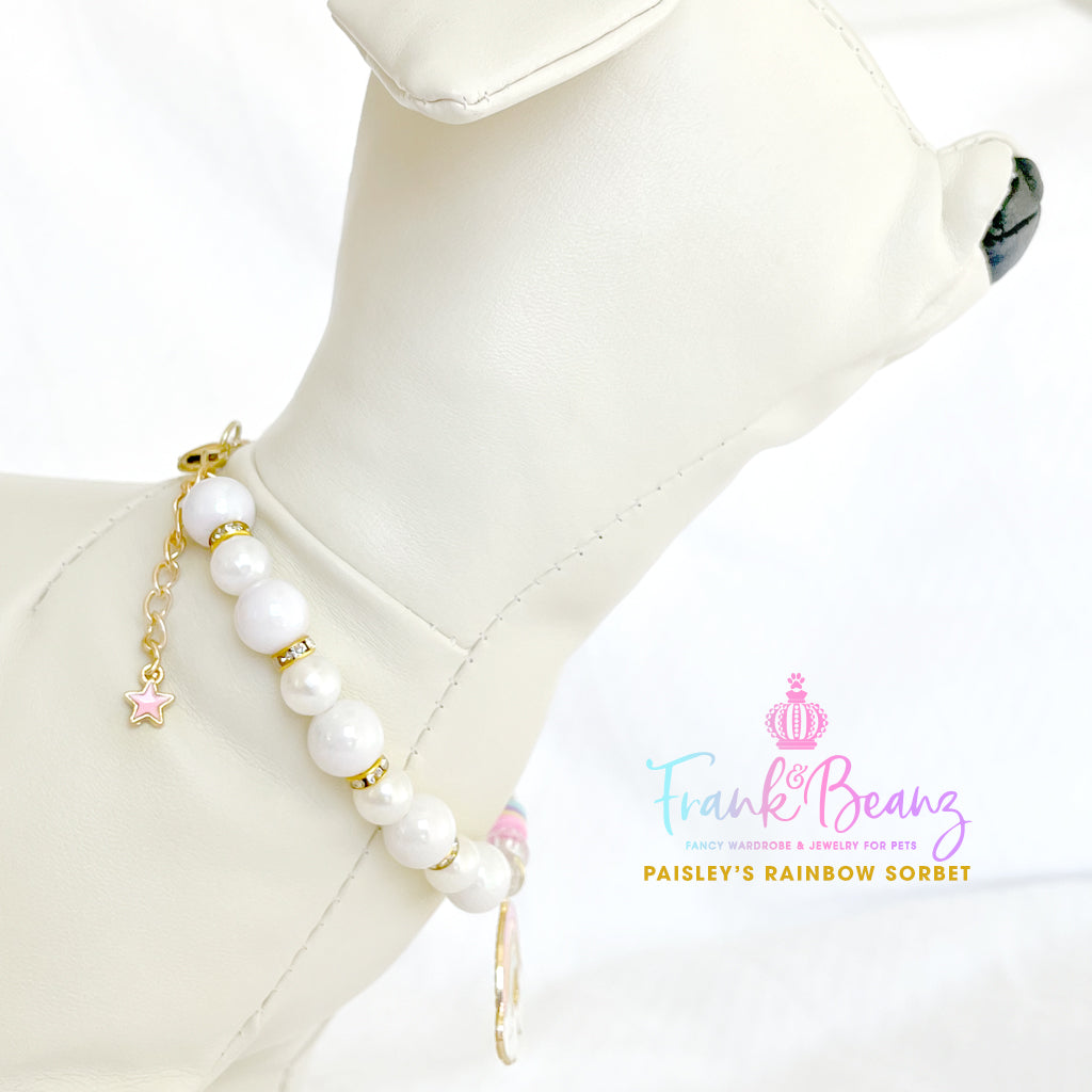 Paisley's Rainbow Sorbet Pearl Pet Necklace Luxury Pet Jewelry