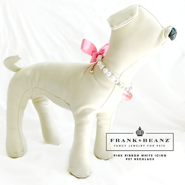 Pink Ribbon White Icing Sweetie Dog Necklace Luxury Pet Jewelry