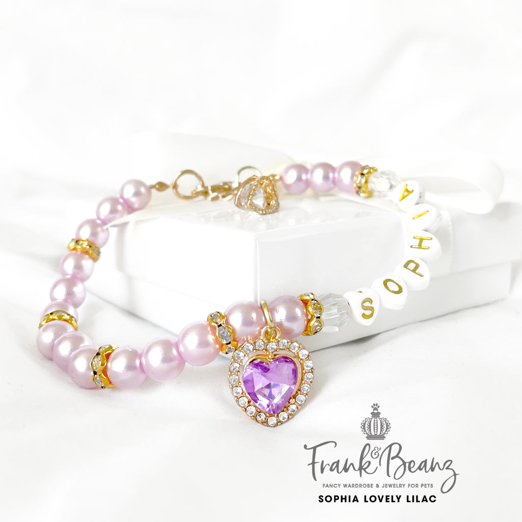 Sophia Lavender Rhinestone Heart Pearl Dog Necklace Luxury Pet Jewelry