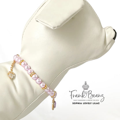Sophia Lavender Rhinestone Heart Pearl Dog Necklace Luxury Pet Jewelry
