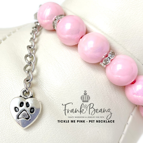 Tickle Me Pink Paw Print Dog Necklace Pink Pearl Dog Luxury Pet Jewelry