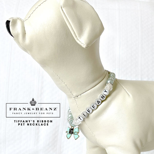 Tiffany Ribbon Luxury Pet Jewelry Personalized Dog Collar Pet Necklace Dog Pearl Collar Cat Collar Dog Necklace for Dogs Pet Accessories