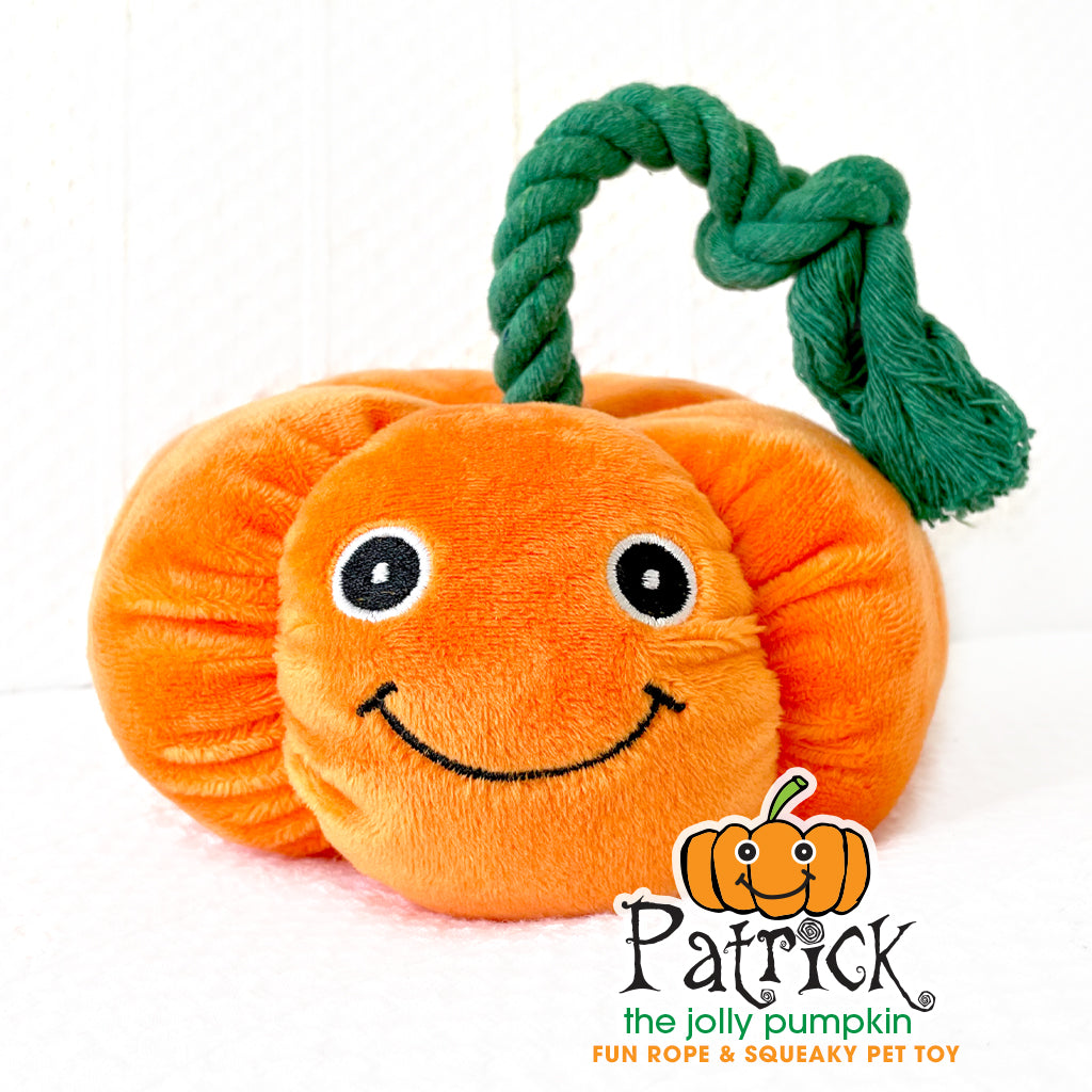 Patrick the Jolly Pumpkin Fun Rope Squeaker Dog Toy