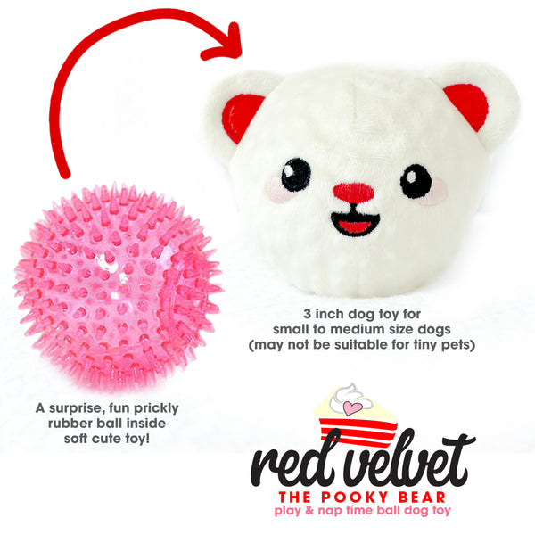 Red Velvet Pooky Bear Rough Play Squeaky Ball Dog Toy