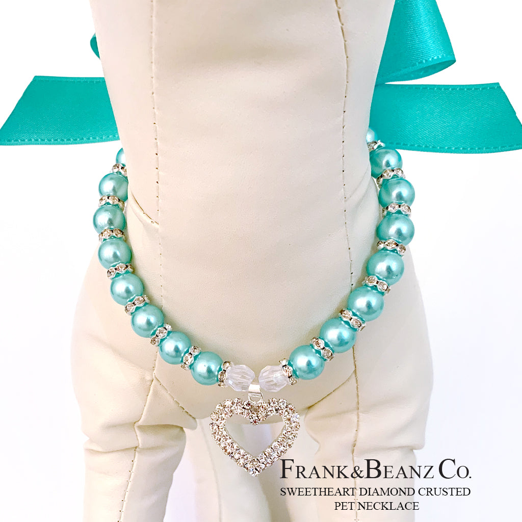 Frank&Beanz.Co— Diamond Crusted Aqua Pearl Pet Necklace