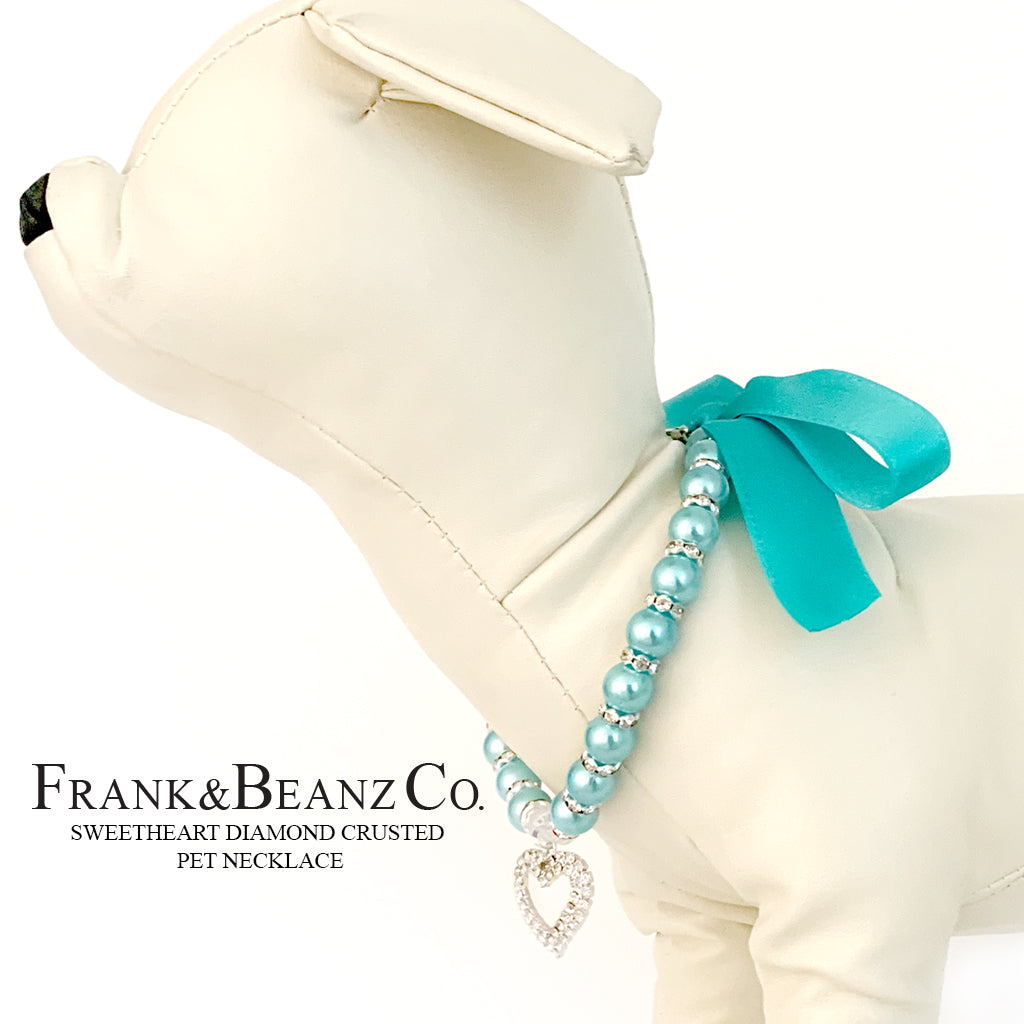 Frank&Beanz.Co— Diamond Crusted Aqua Pearl Pet Necklace