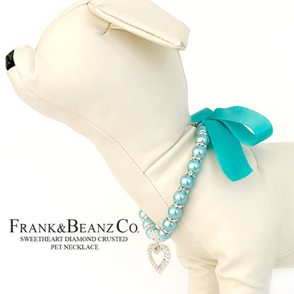 Frank&Beanz.Co— Diamond Crusted Aqua Pearl Pet Necklace