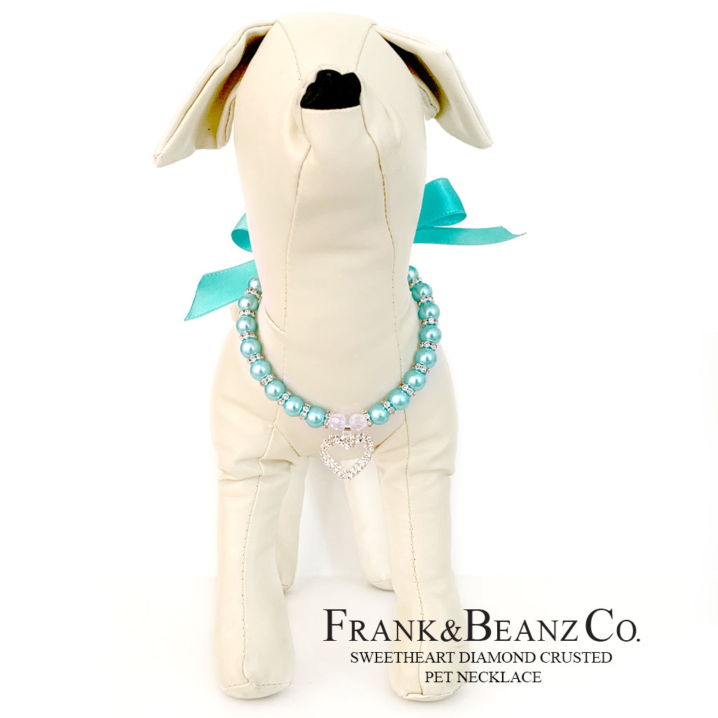 Frank&Beanz.Co— Diamond Crusted Aqua Pearl Pet Necklace
