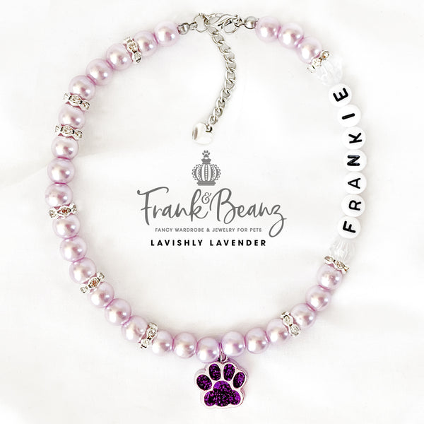 Lavender Paw Charm Pearl Dog Necklace Luxury Pet Jewelry