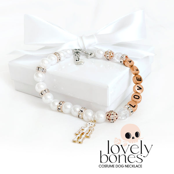 Lovely Bones Rose Gold Pearl Dog Necklace Luxury Pet Jewelry