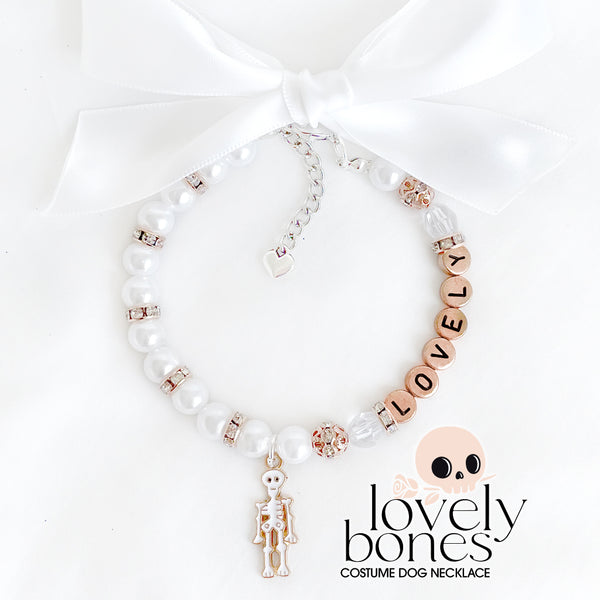 Lovely Bones Rose Gold Pearl Dog Necklace Luxury Pet Jewelry