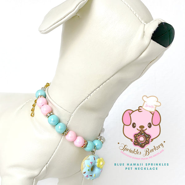 Blue Hawaii Sprinkles Donut Pearl Dog Necklace Pet Necklace Luxury Pet Jewelry