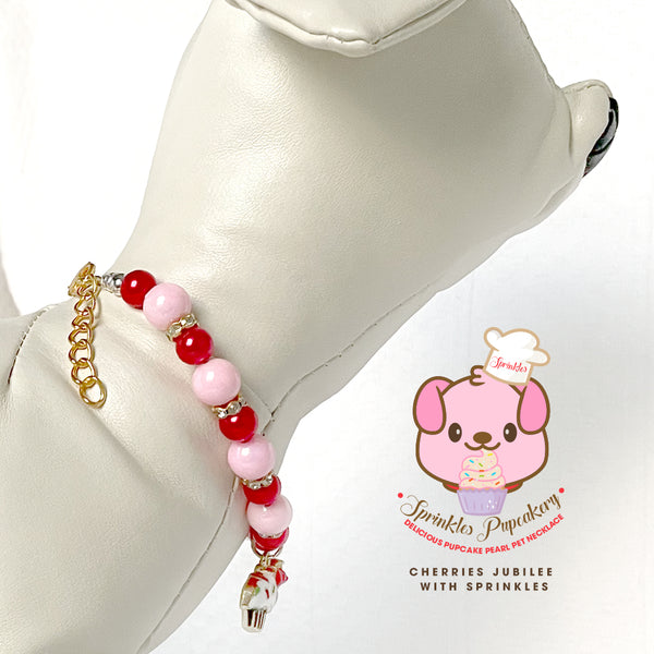 Cherries Jubilee Cupcake Pearl Dog Necklace Luxury Pet Jewelry