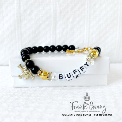 Golden Cross Bones Halloween Dog Necklace Cat Necklace Pearl Dog Collar Pet Necklace