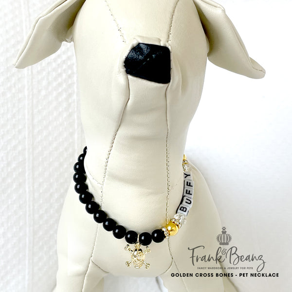 Golden Cross Bones Halloween Dog Necklace Cat Necklace Pearl Dog Collar Pet Necklace