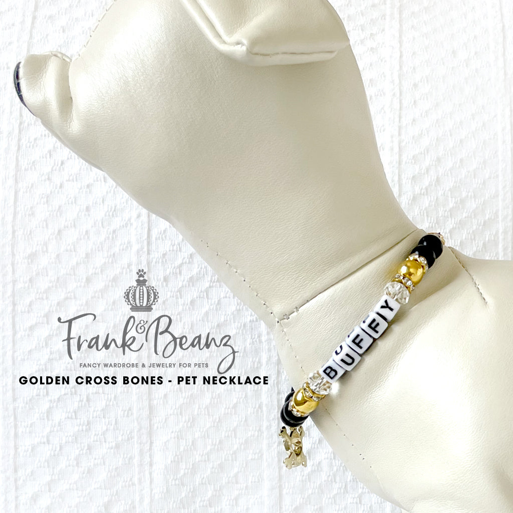 Golden Cross Bones Halloween Dog Necklace Cat Necklace Pearl Dog Collar Pet Necklace