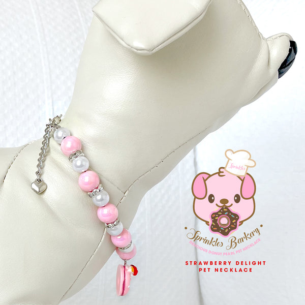 Strawberry Delight Donut Pearl Dog Necklace Luxury Pet Jewelry