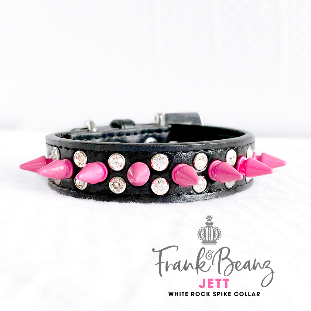 Rockie Punk'd Out Spiked Diamon Dog Collar Black Vegan Leather