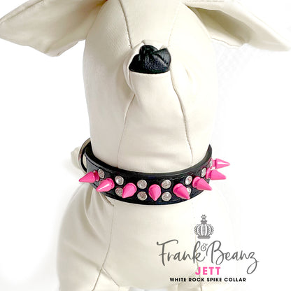Rockie Punk'd Out Spiked Diamon Dog Collar Black Vegan Leather