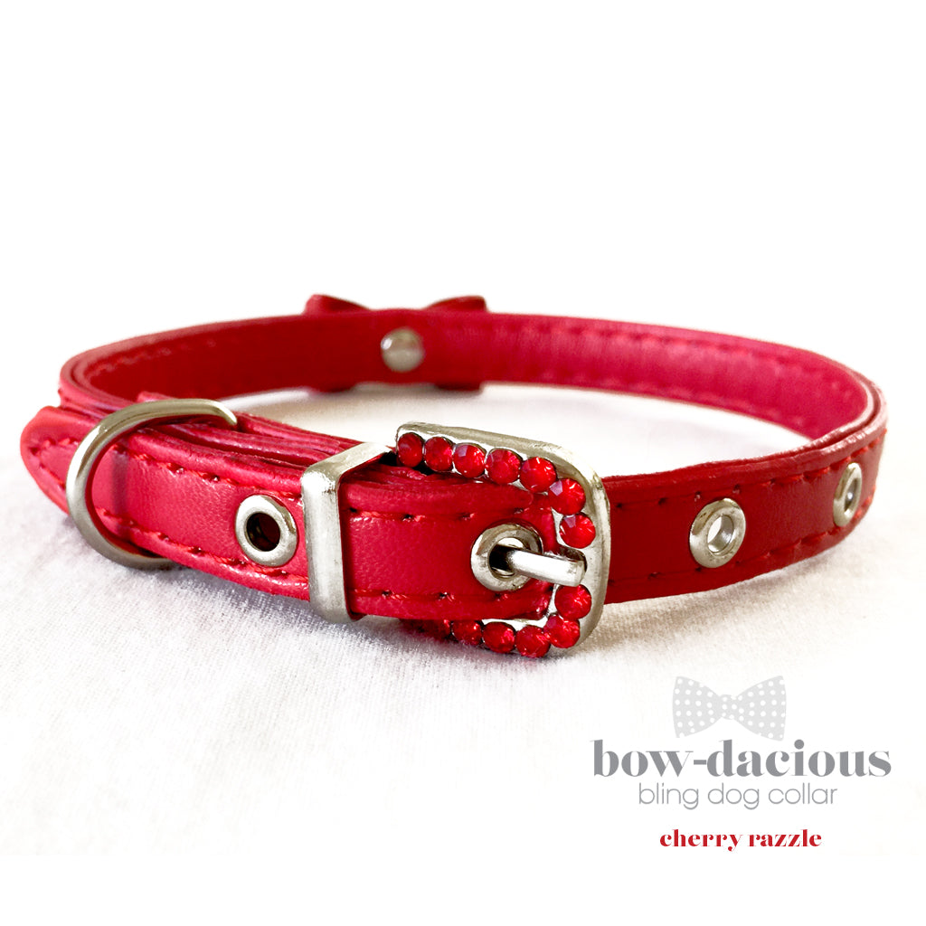 Red Rhinestone Bowtie Dog Collar Cherry Razzle Red Bling