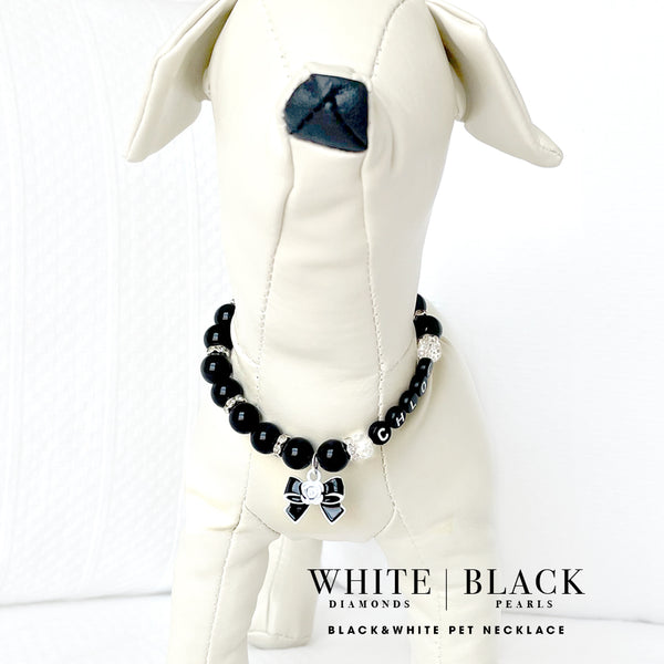 Chloe White & Black Personalized Black Pearl Dog Necklace Luxury Pet Jewelry