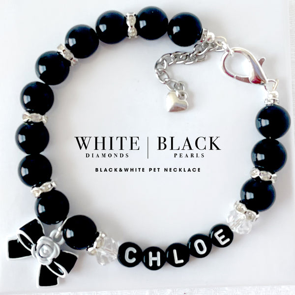 Chloe White & Black Personalized Black Pearl Dog Necklace Luxury Pet Jewelry